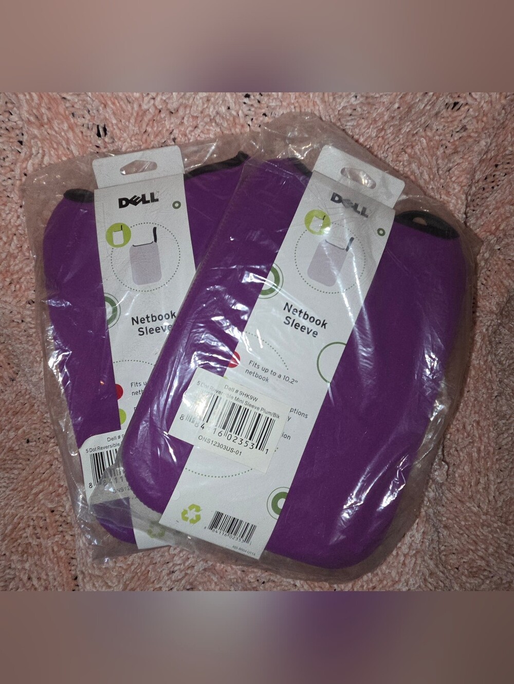 (2) NEW Dell Purple Netbook/Tablet Sleeves To Protect Electronics Up To 10.2"
